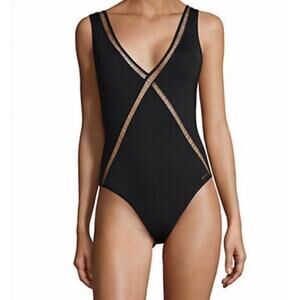 Michael Kors Women's Navy Plunging One-Piece Swimsuit Size 14 NWT